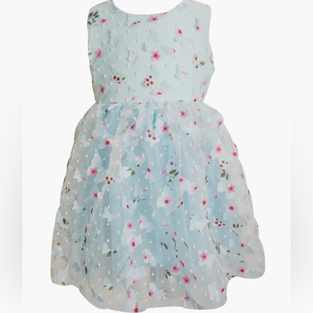 Popatu 3D butterfly Floral toddler Dress 3T Light Blue and Pink